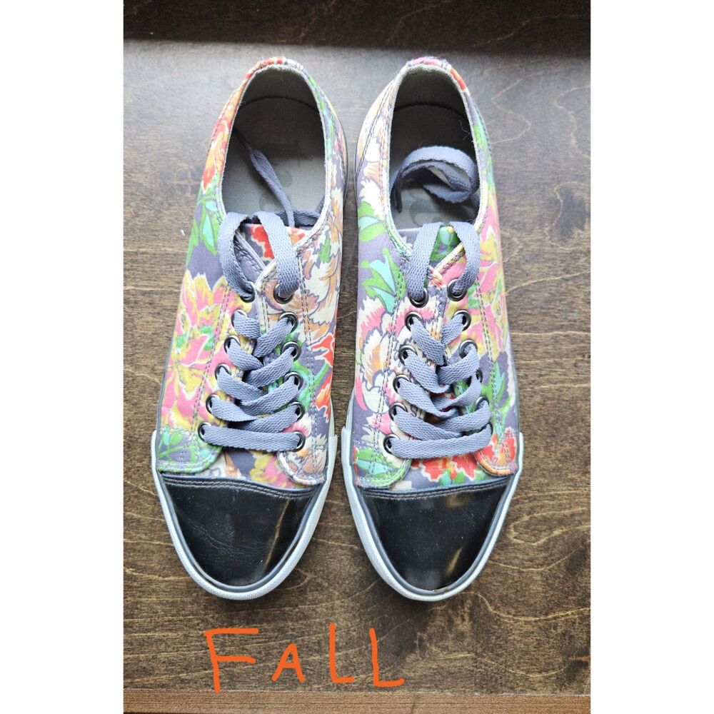 Autumn Themed Satin Canvas w/ Black Patent Leather Toe Caps Sneakers | Halloween